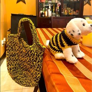 Handcrafted “Bee-autiful”Dog sweater and owner bag